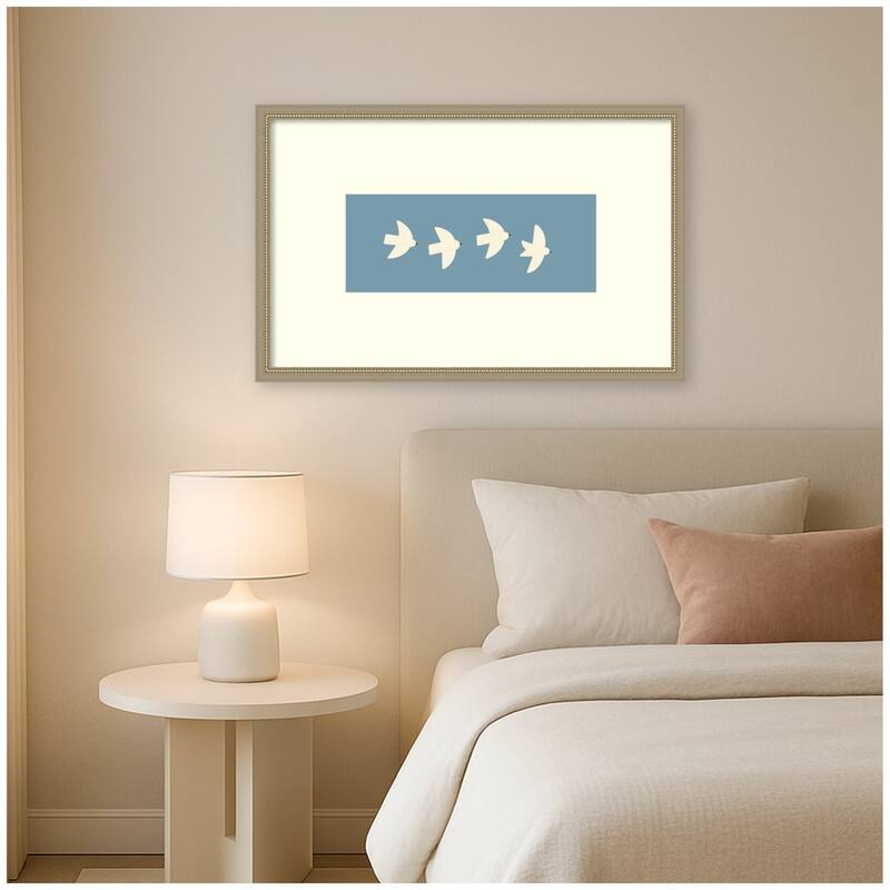 Kate and Laurel Minimalist Birds Panel Blue by Laura Moss Framed Wall Art Print