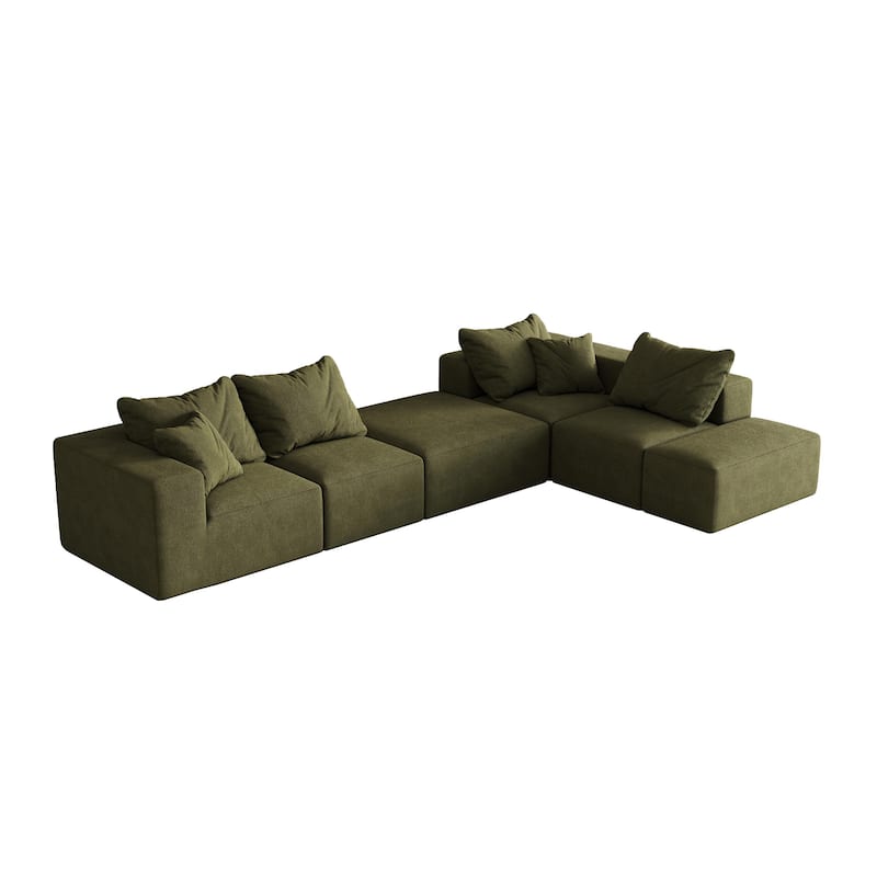 132" Chenille Modular L-Shaped Sectional Sofa with 6 Pillows