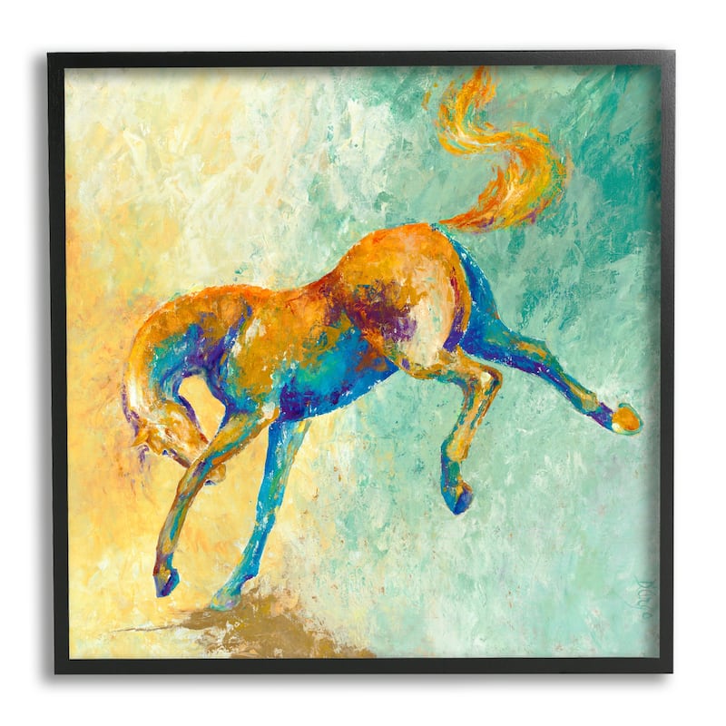 Stupell Vibrant Wild Stallion Horse Jumping Stippled Abstract Framed Wall Art - Green - 24 x 24 - Black