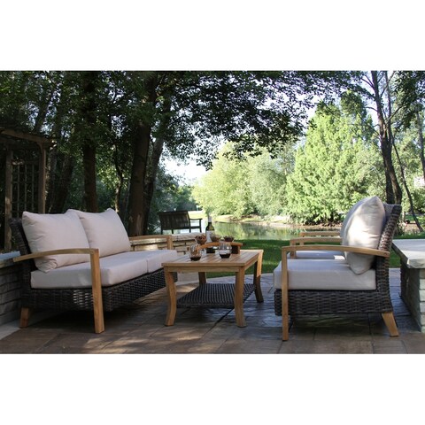 Samera 4pc. Teak and Slate Wicker Conversation Set