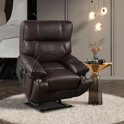 Electric Massage Heating Recliner, Power Lift Sofa Chair for Elderly, 2 Motors & Side Pockets, 2 Cup Holders, Phone Holder