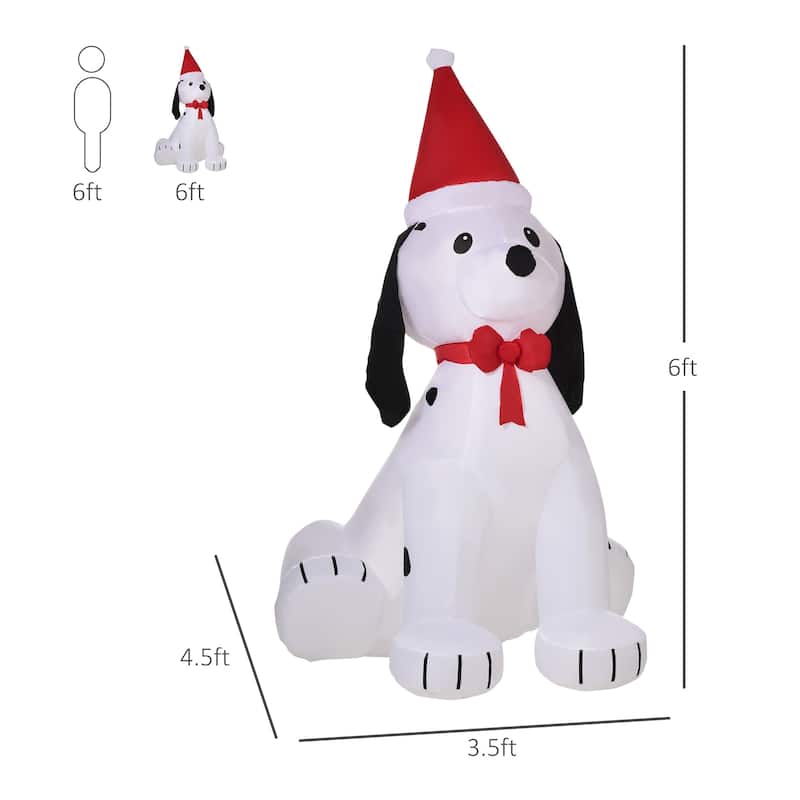 HOMCOM 6 ft. Inflatable Dog in Santa Hat, Cute Christmas Decoration