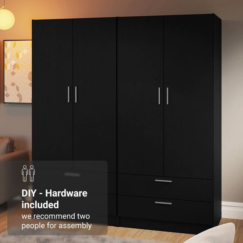 Madesa 4 Doors 4 Drawers Storage Cabinet Wardrobe 63"L