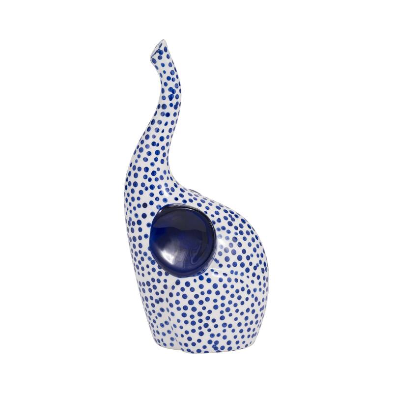 Sagebrook Home Hand Stamped Trunk Up Elephant, Blue/White, Novelty, Polka Dot - 5" x 4" x 11"