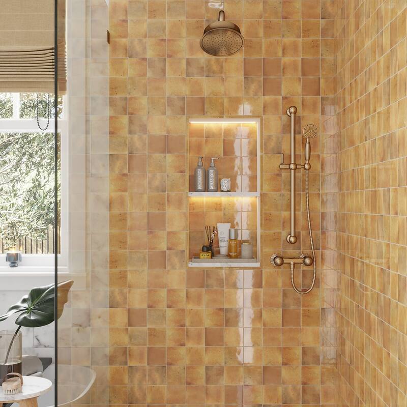 Apollo tile 4" x 4" Antiek Glossy Honey Orange Ceramic Tile (6.48 sq ft/case) - 60 Pack