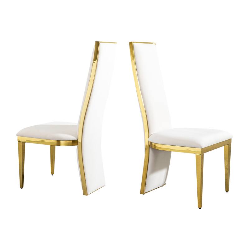 Dining Table Set (2pcs): Gold Stainless Steel with White Fabric - Gold - Set of 2