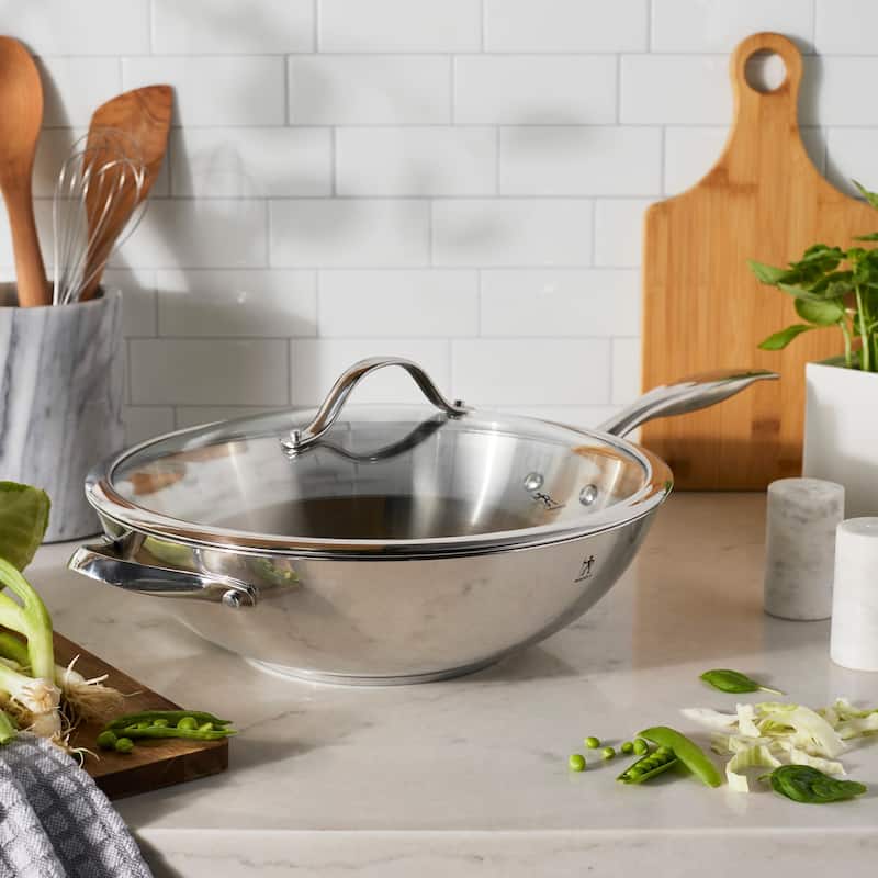 Henckels Aragon 12.5-inch Stainless Steel Wok with Lid