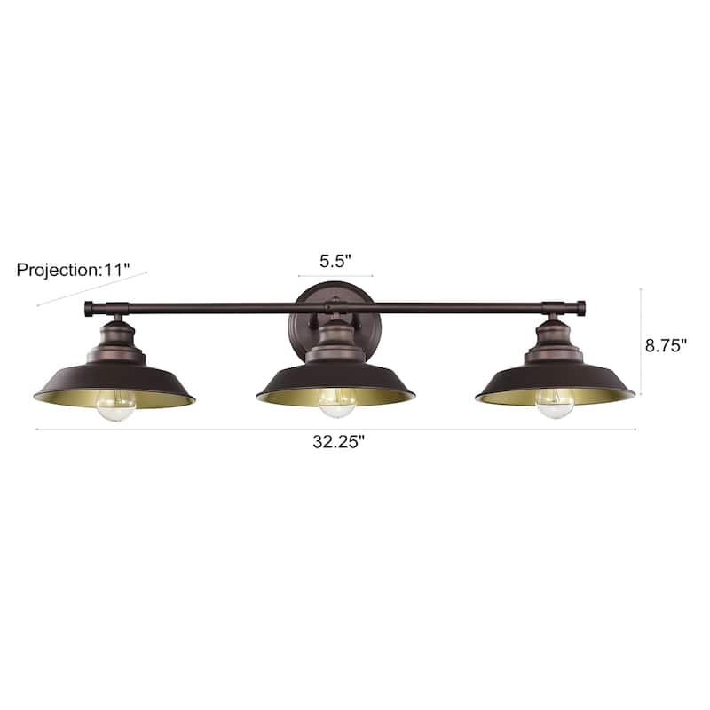 3-Light Dimmable Bathroom Vanity-Light with Clear Glass - 11"x8.75"x32.25"