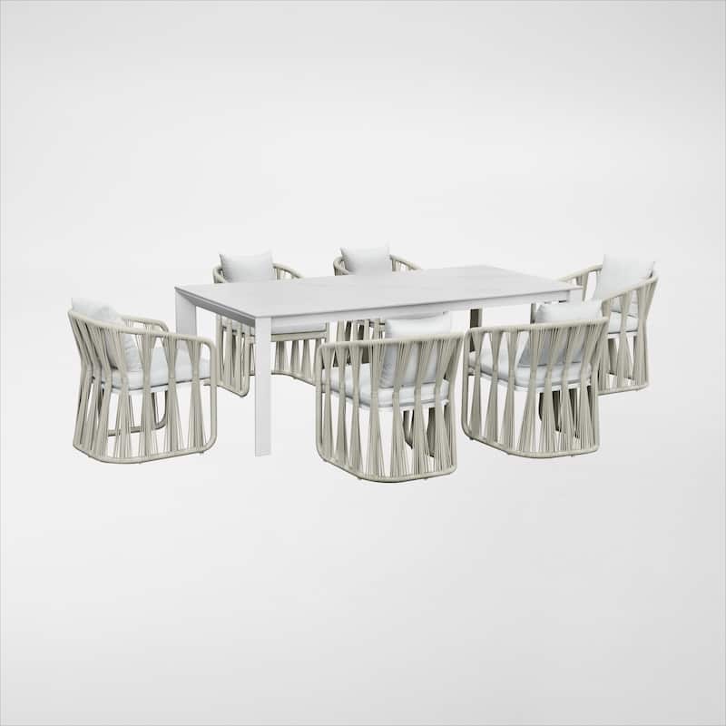 Alexa Outdoor Dining Set - White 7-PC