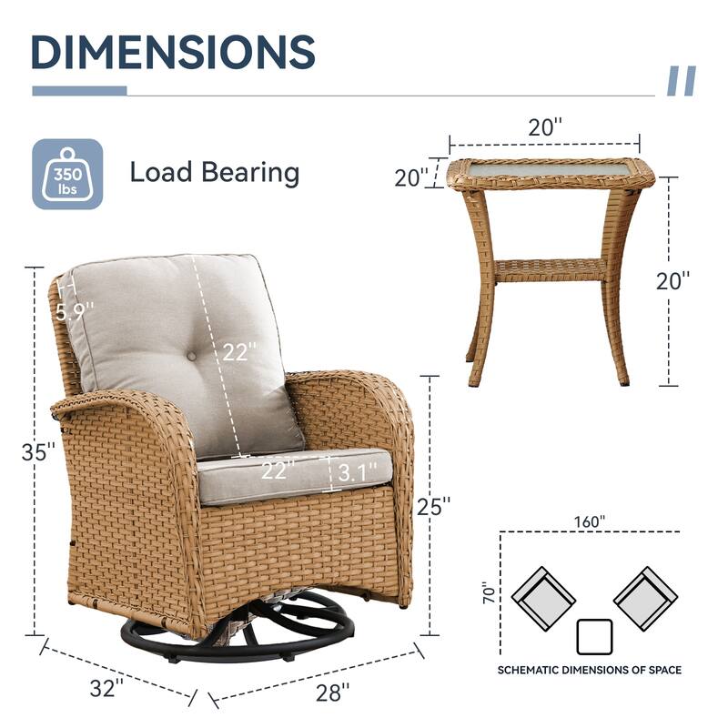 Gymojoy Patio Furniture Set Outdoor Wicker Swivel Glider Chairs Set