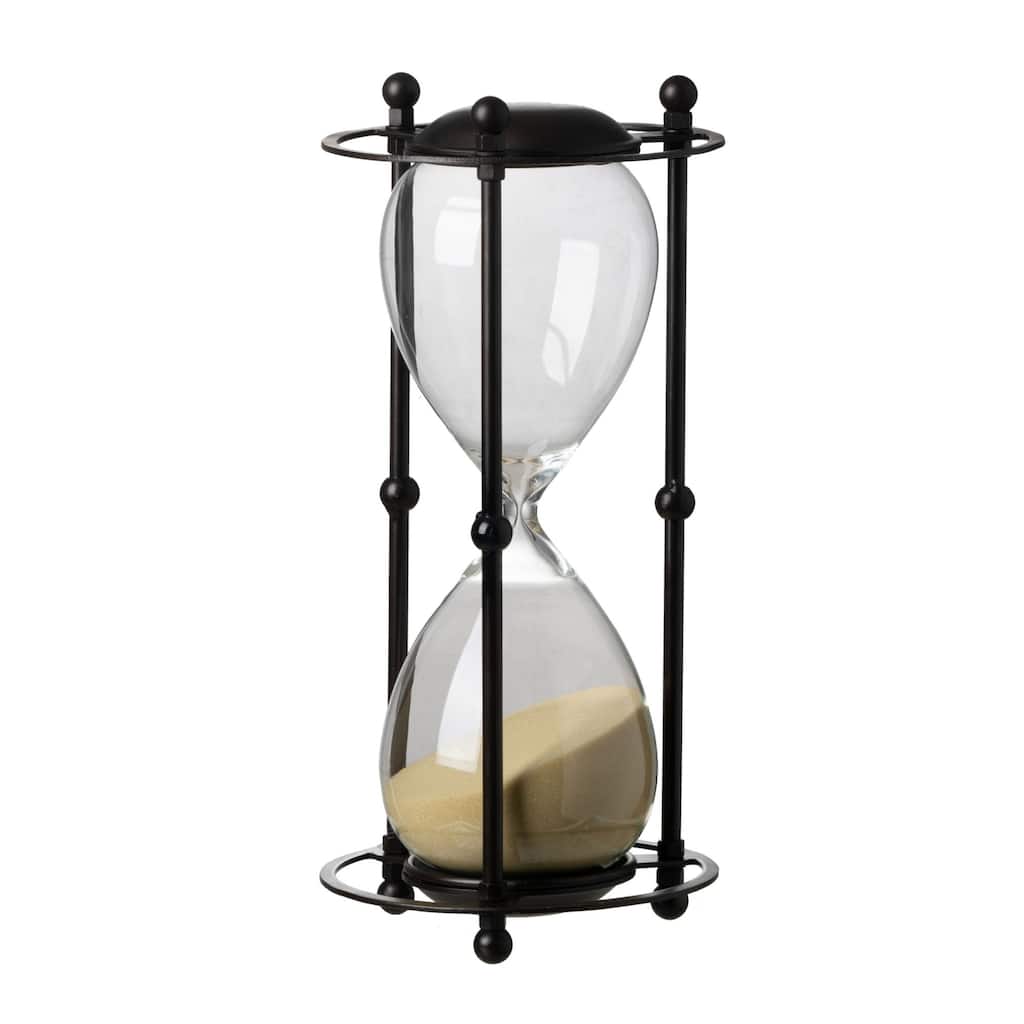 13" Black and Beige Tan Hour Glass In Stand