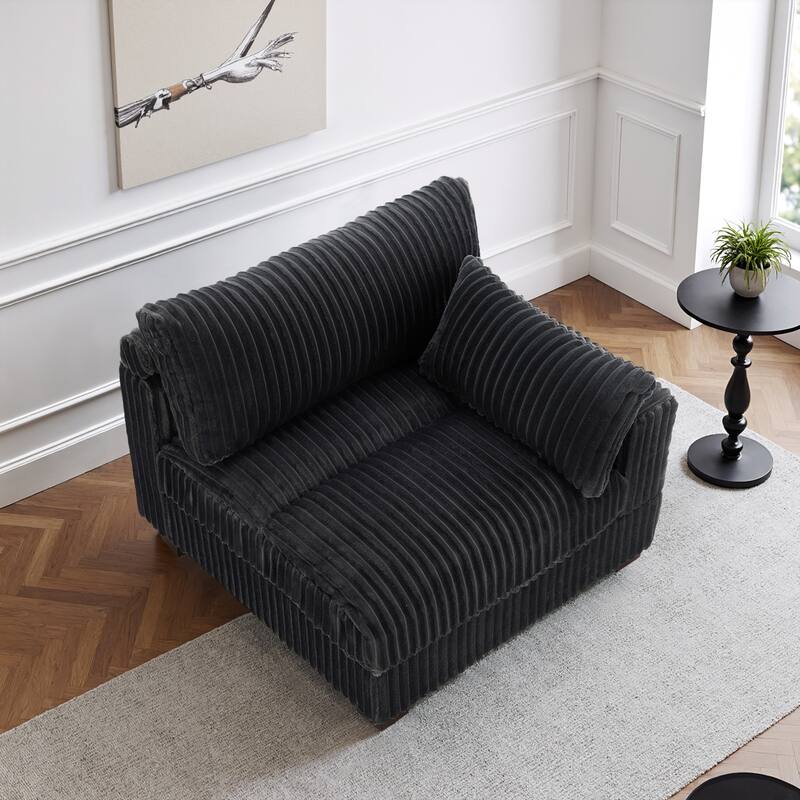 40"W Plush Corduroy Corner Accent Chair Sectional Module with Pillow