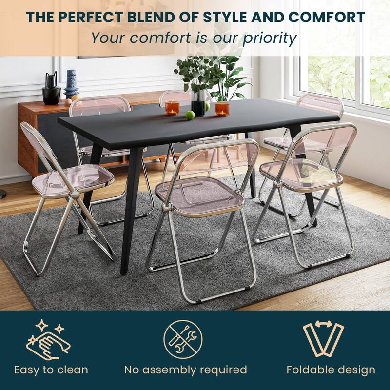 Lawrence Modern Foldable Acrylic Folding Chair with Accent Chrome Frame and Transparent Design for Home Living or Dining Room