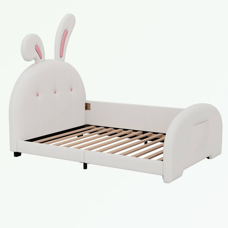 Twin size Upholstered Bed with Rabbit-Shape Headboard and Footboard