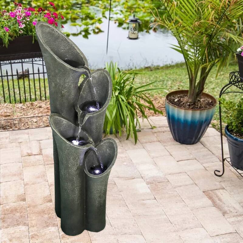 33.5"H Portable Waterfall Fountains w/LED - Indoor/Outdoor Meditation Decor