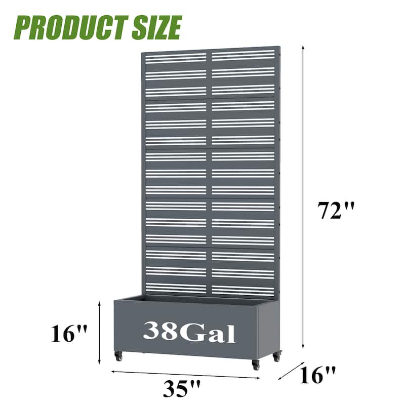 Outdoor Metal Galvanized Privacy Screen Planter Box with Trellis Lockable Wheels