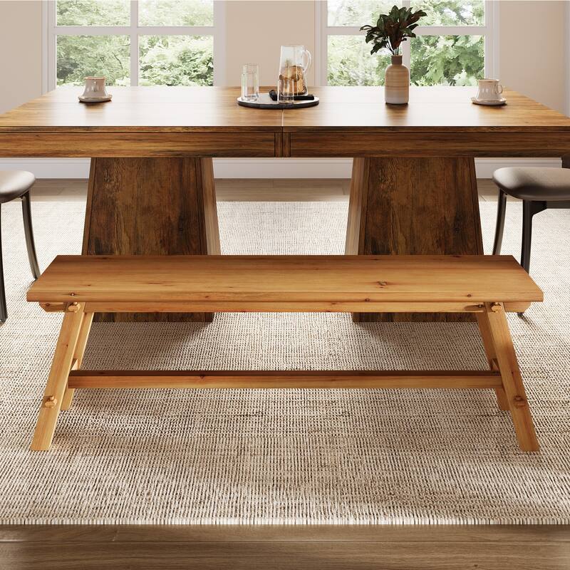 55 Inch Long Farmhouse Solid Wood Dining Bench - 55.12" L x 11.8" D x 17.72" H