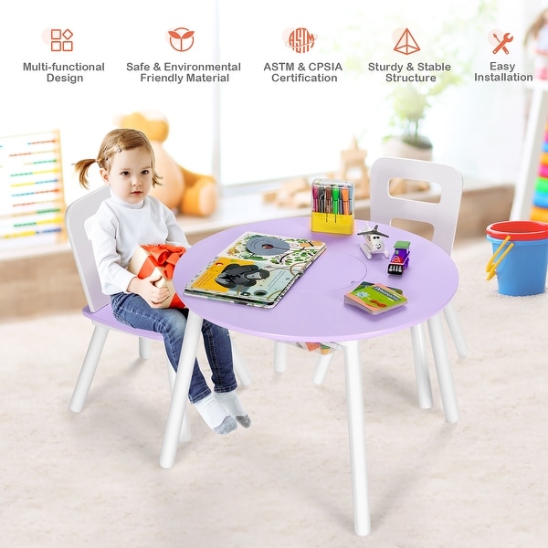 Wood Activity Kids Table and Chair Set with Center Mesh Storage