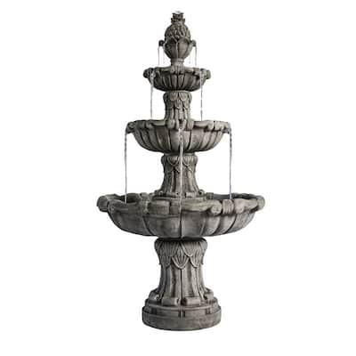 XBrand 58.3" 3-Tier Outdoor Freestanding Water Fountain, Classic Leaf Design, Gray Resin, Large Bird Bath with Pump
