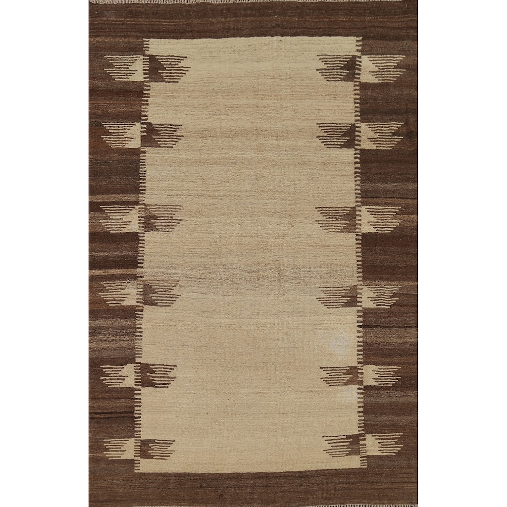 Reversible Nomadic Kilim Persian Area Rug Hand-Knotted Wool Carpet - 5'5"x 7'11"