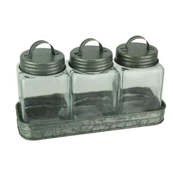 Shop Rustic Farmhouse Metal Tray With 3 Lidded Glass Storage Canisters 6 75 X 11 5 X 4 Inches Overstock 21534671