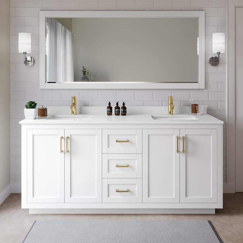 Wyndham Collection WCF292972D-QTZ-UNSMXX Miranda 72" Free Standing - White / White Quartz Top / Brushed Gold Hardware