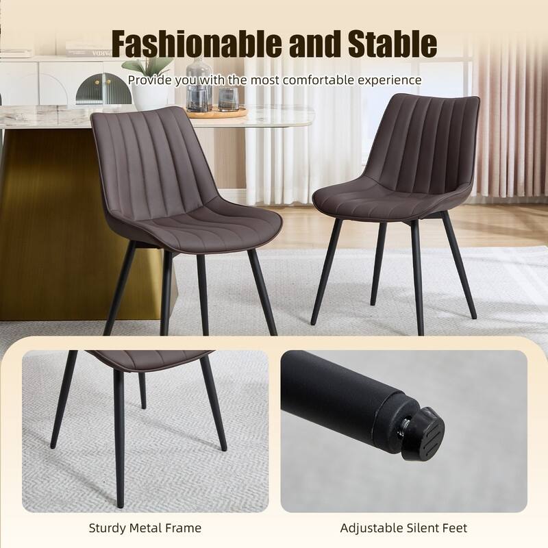 HOMEFUN PU Leather Upholstered Stripes Sturdy Metal Frame Dining Chairs(set of 2)