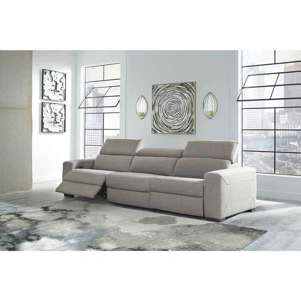 slide 2 of 4, Signature Design by Ashley Mabton Gray Power Reclining Sofa - 118"W x 40"D x 31"H 118"W x 40"D x 31"H - Grey