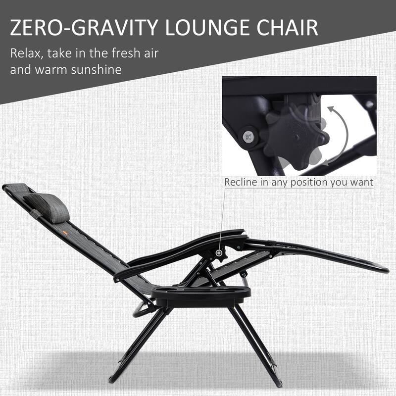 Outdoor Zero Gravity Chairs with Side Table, Set of 2 Folding Reclining Chairs with Cupholders & Pillows