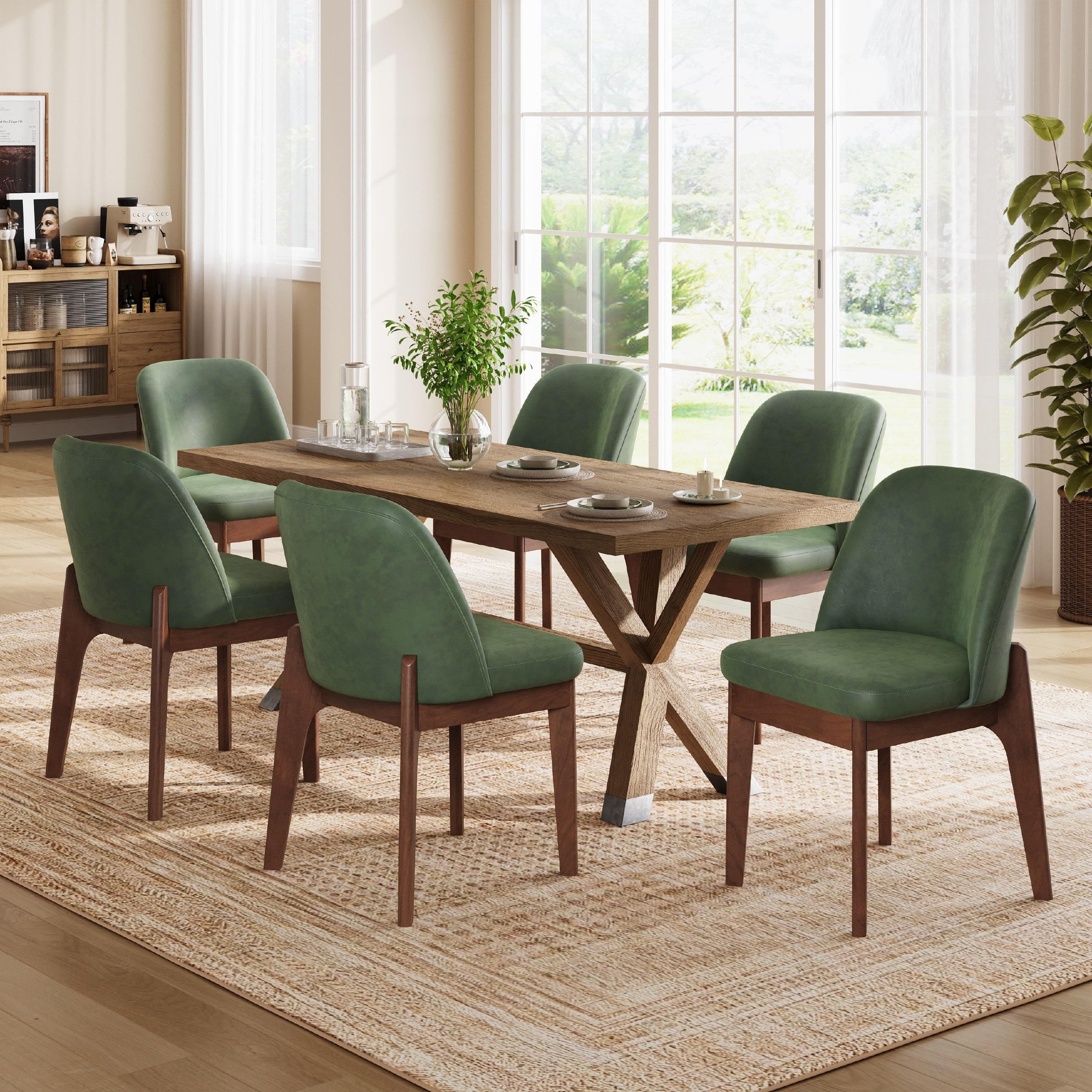 Modern Dining Chairs Set of 2/4/6 Faux Leather Kitchen Chairs with Wood Legs