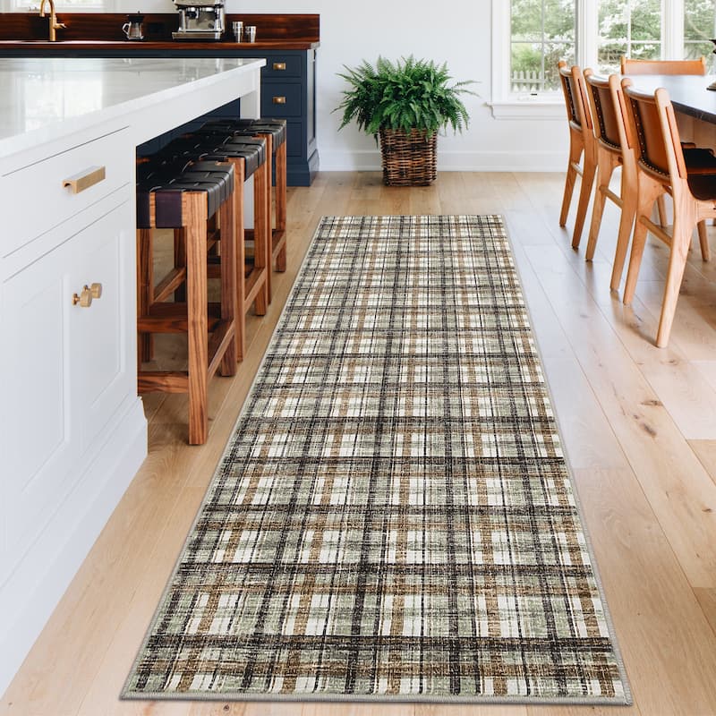Garvee Timeless Check Washable Area Rug