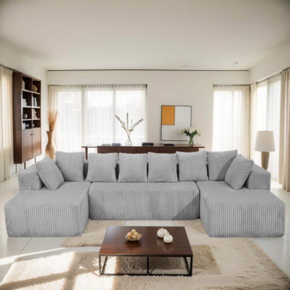 130.31" Modular U-Shaped Sectional Sofa with Striped Corduroy Fabric for Freely Layout