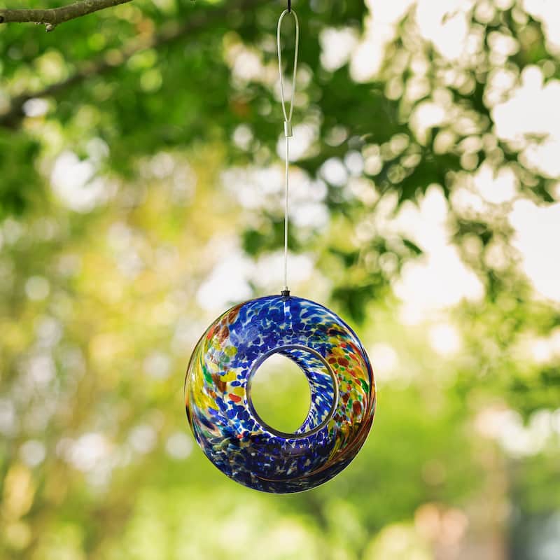 Glitzhome Round Hanging Multi-Color Mosaic Birdfeeder - Blue