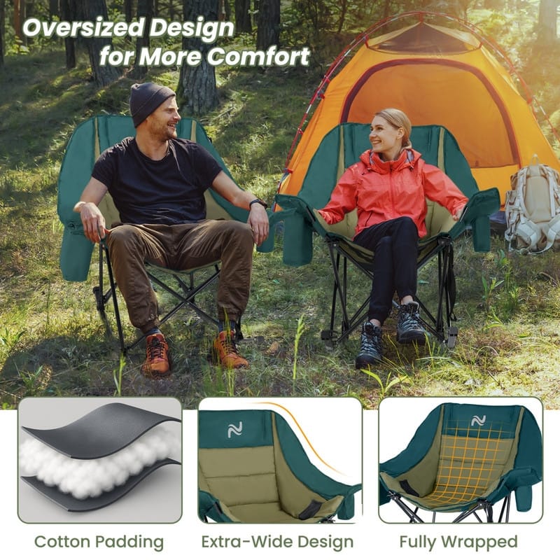 Oversized Rocking Camping Chair for Adults, Cup Holder, Carry Bag