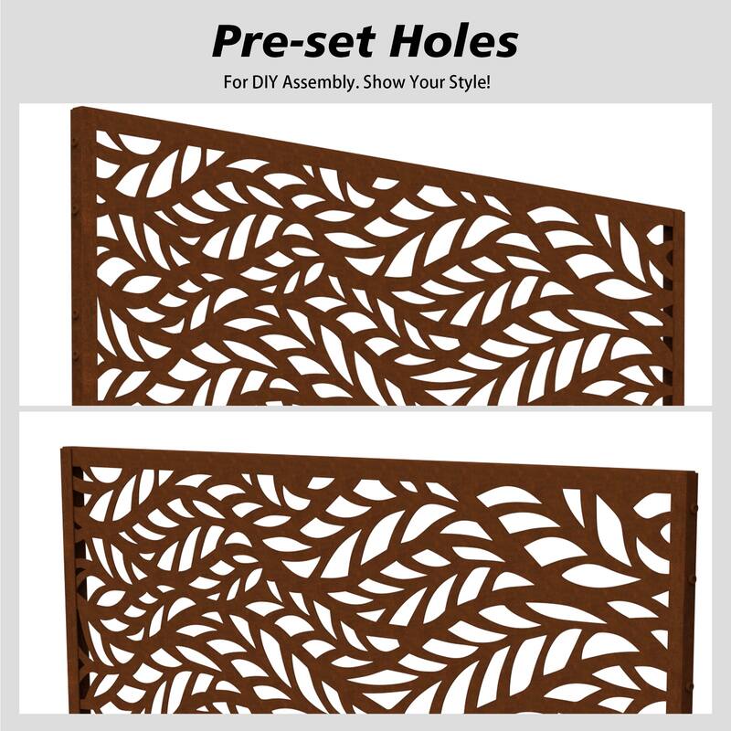 75'' x 47'' Privacy Metal Screen Fence Panel Leaf Blade Pattern