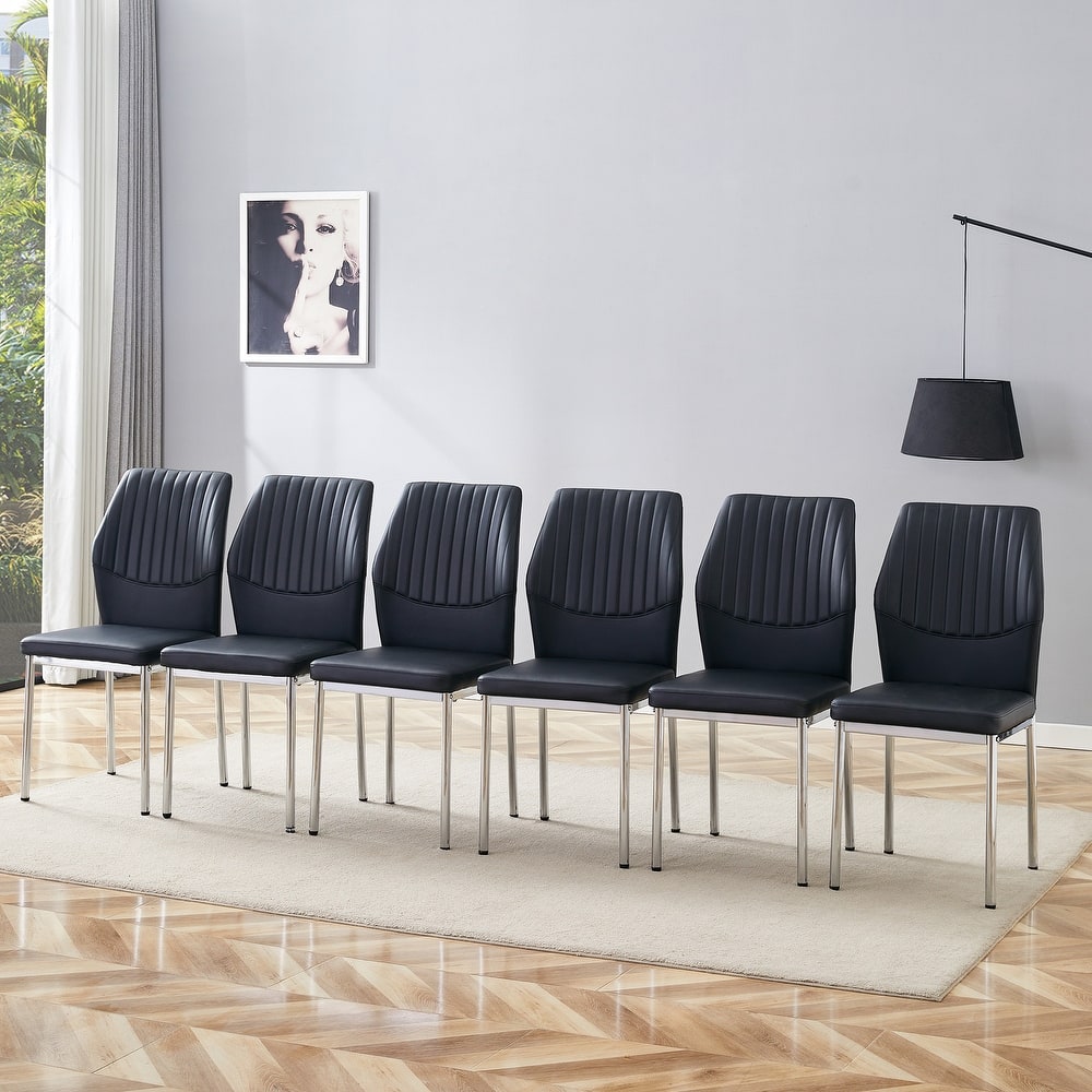 Luxury Simple Chair - Set of 6 PU Material High Resilience Dining Chair, Chair Back Has a Vertical Stripe Design
