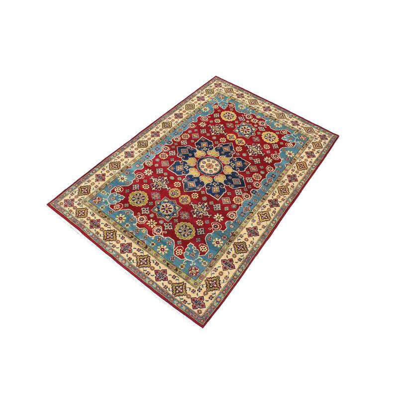 Tribal Kazak Milagros Red/Beige Wool Rug - 5'10'' x 8'9''