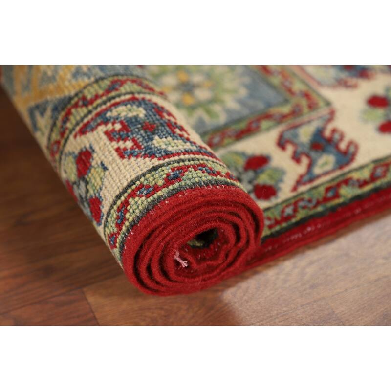 Traditional Light Blue Kazak Foyer Rug Handmade Wool Carpet - 2'8" x 4'1"