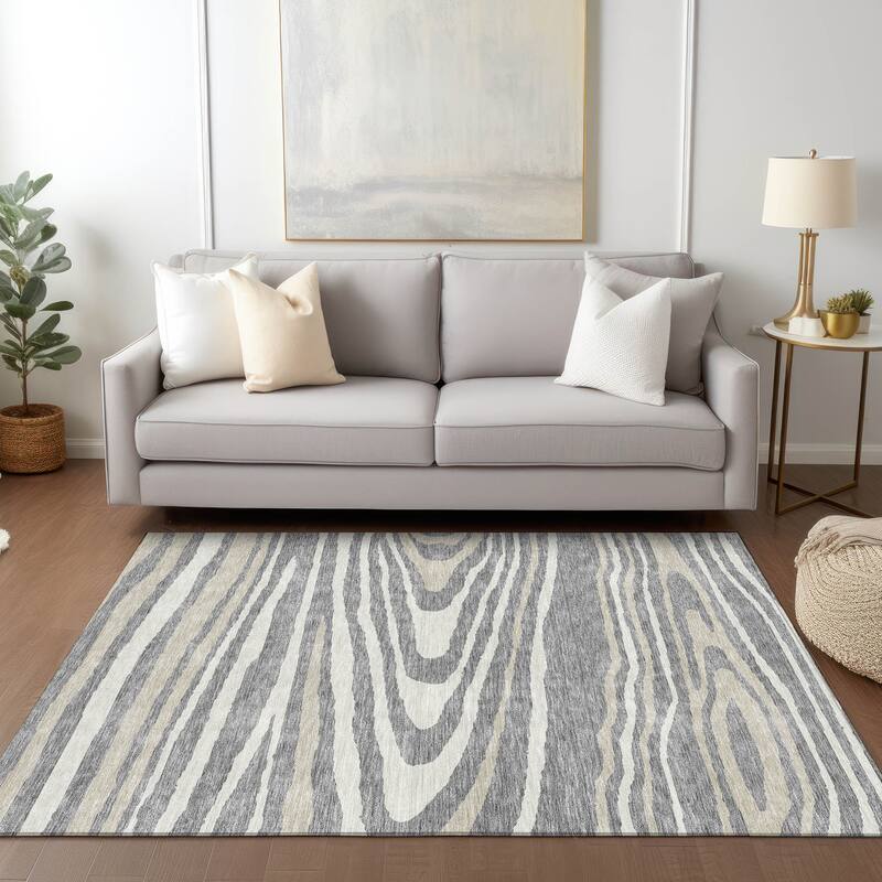 Machine Washable Indoor/ Outdoor Abstract Illusion Chantille Rug