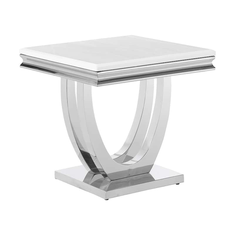 23.5 in. White and CHrome Rectangle Metal End Table, Sturdy Build End Side Table for Living Rooms