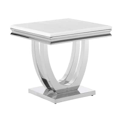23.5 in. White and CHrome Rectangle Metal End Table, Sturdy Build End Side Table for Living Rooms