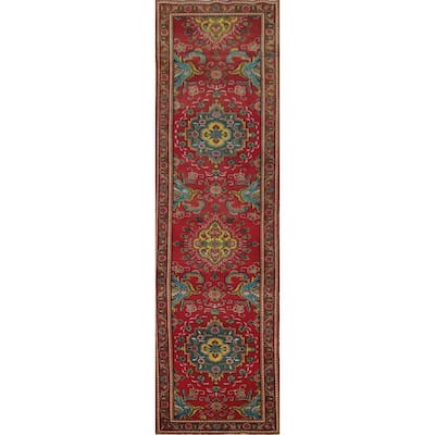 Hand Knotted Oriental 100% Wool Carpet Traditional Floral Red Tabriz Runner Rug - 13' 4'' X 2' 10''