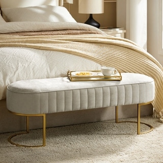 Jonas 46" Upholstered Bench with Channel-tufted Cushion and Metal Base by HULALA HOME