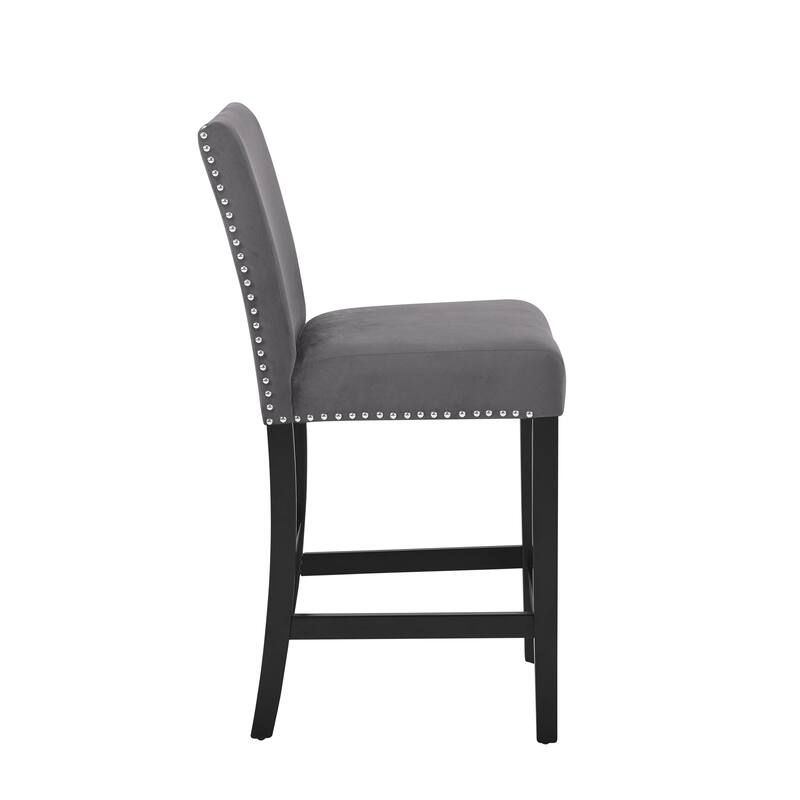Contemporary Velvet Counter Stool With Nailhead Trim, Set Of 2