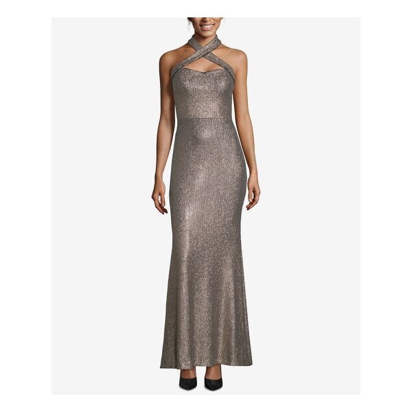 XSCAPE Womens Gold Sleeveless Full-Length Evening Dress Size 2. Opens flyout.