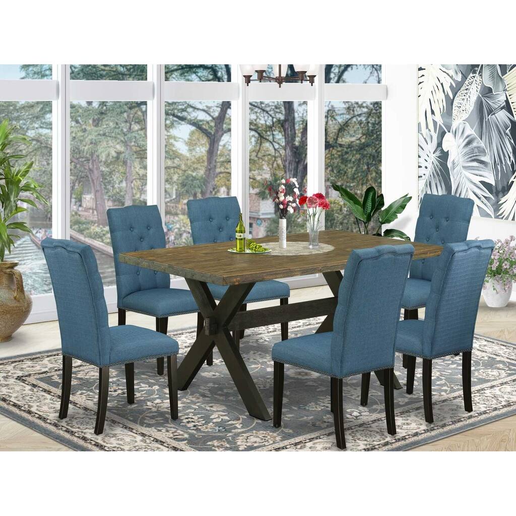 7-Piece Distressed Jacobean Finish Solid Wood Top Dining Table with 6 Chairs with