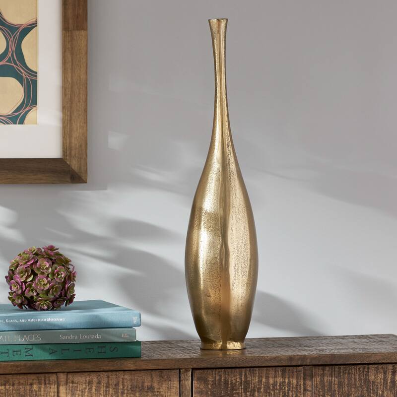 Roomfitters Metal Bottle Vase, Tall Decorative Accent for Table or Shelf, Modern Gold Finish
