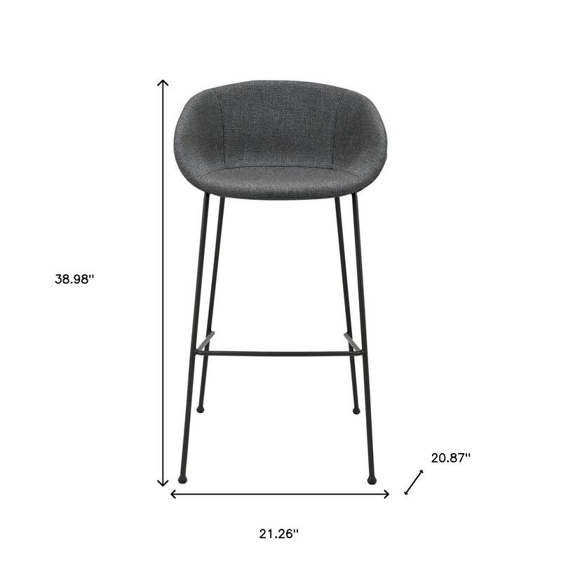 HomeRoots Set of Two 30" Gray and Black Fabric and Steel Low Back Bar Height Bar Chairs