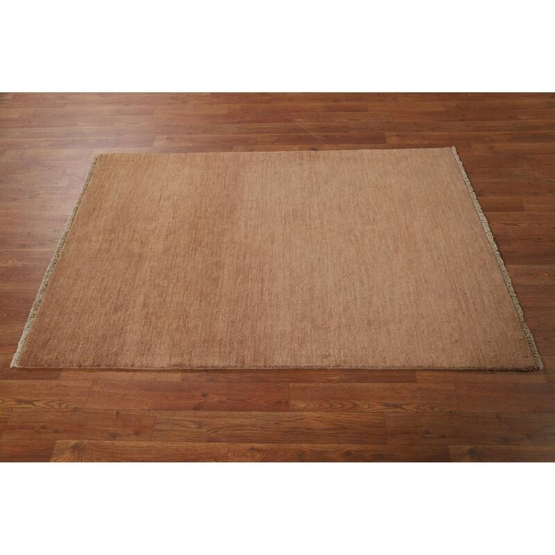 Light Brown Modern Gabbeh Oriental Foyer Rug Hand-Knotted Wool Carpet - 3'3"x 4'10"