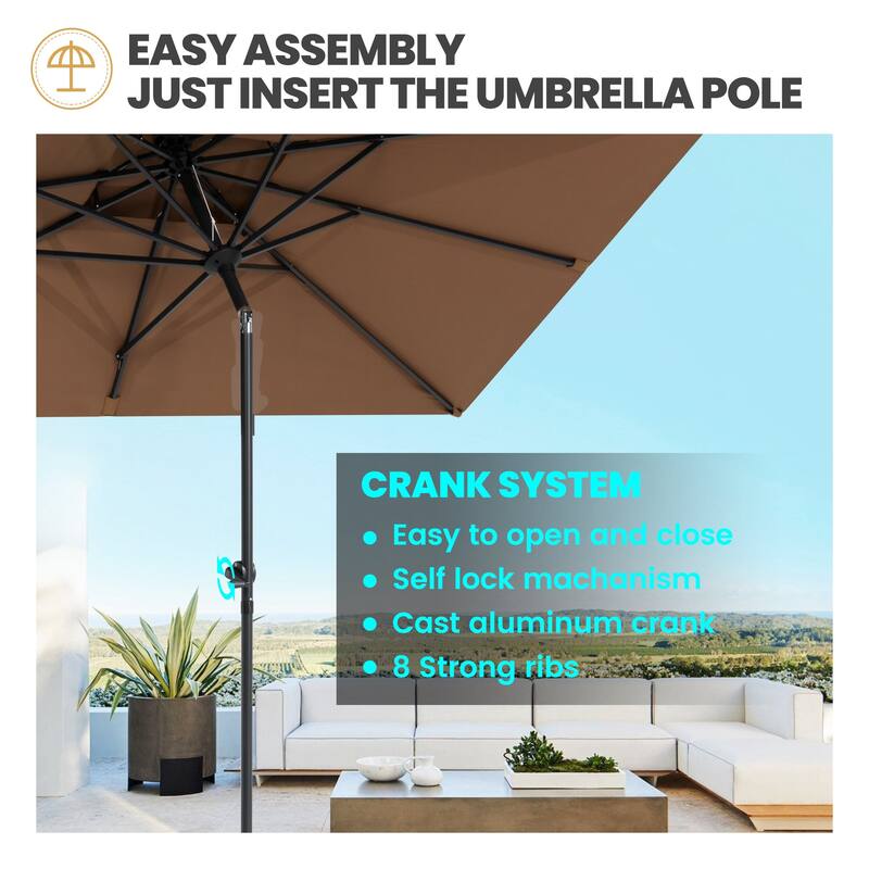 10 x 6.5 FT Double Top Patio Market Umbrella with Weighted Base with Wheels